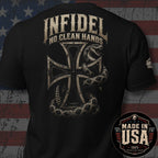 USA Made Infidel No Clean Hands Serpent Cross Back Print Tee