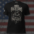 No False Gods Infidel rattlesnake shield front print black tee from Infidel Collective