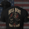 No Masters Hell Bent biker Made to Burn back print black tee from Infidel Collective