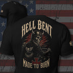 No Masters Hell Bent biker skull back print black tee from Infidel Collective