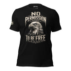 Black t-shirt with an eagle graphic and text on a white background