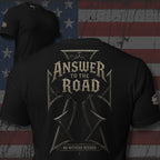 No Road Back iron cross back print black tee from Infidel Collective