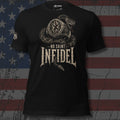 No Saint Infidel serpent and fractured cross seal front print black tee from Infidel Collective