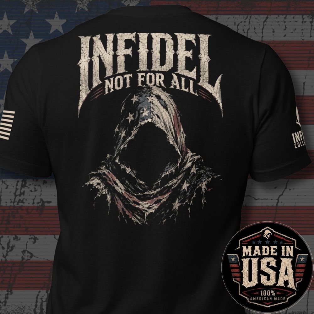 Back view of Black Infidel Not for All American Reaper Back Print tee.