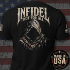 Back view of Black Infidel Not for All American Reaper Back Print tee.