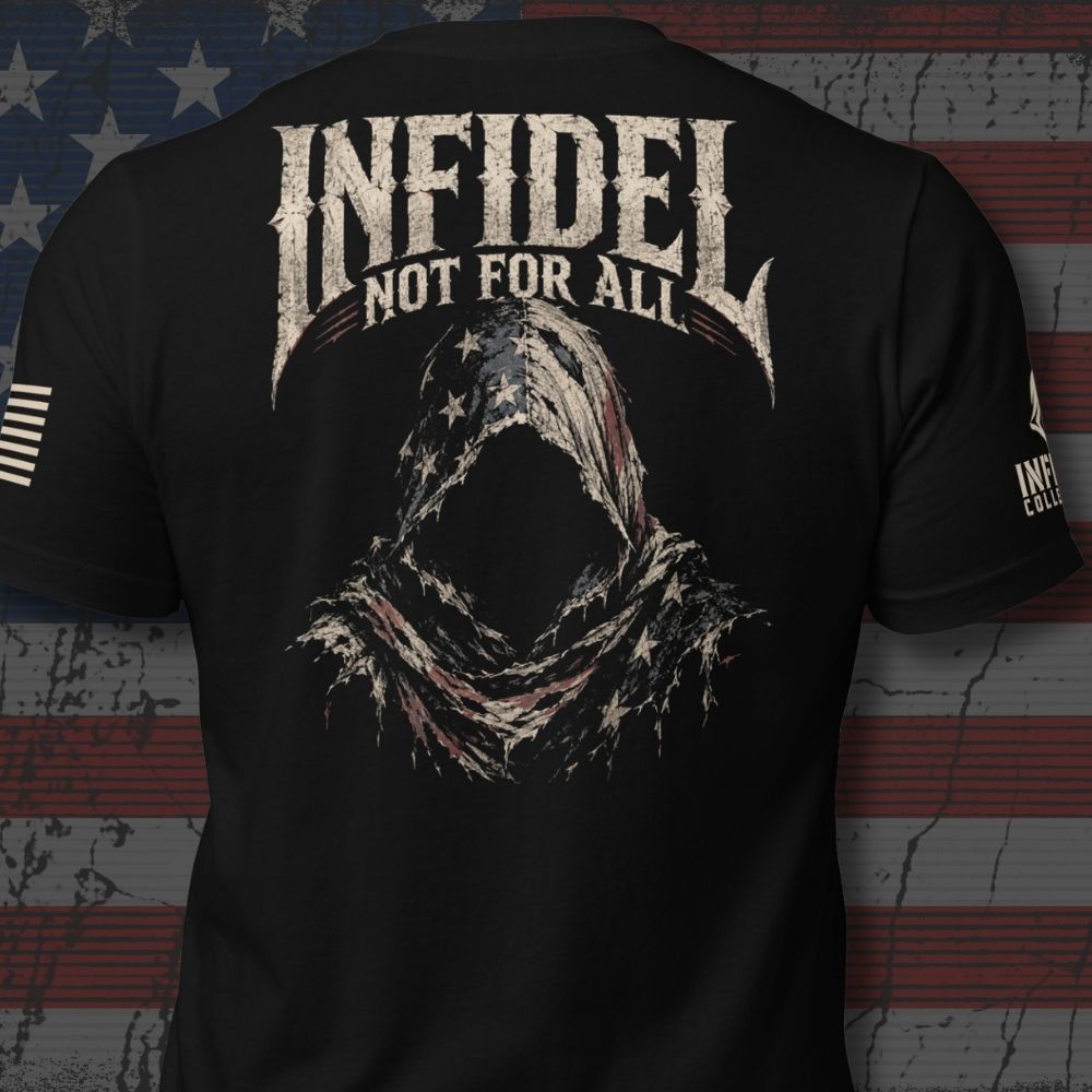 Back view of Black Infidel Not for All American Reaper Back Print tee.