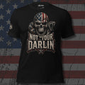 Not Your Darlin American flag skull and serpent front print black tee from Infidel Collective