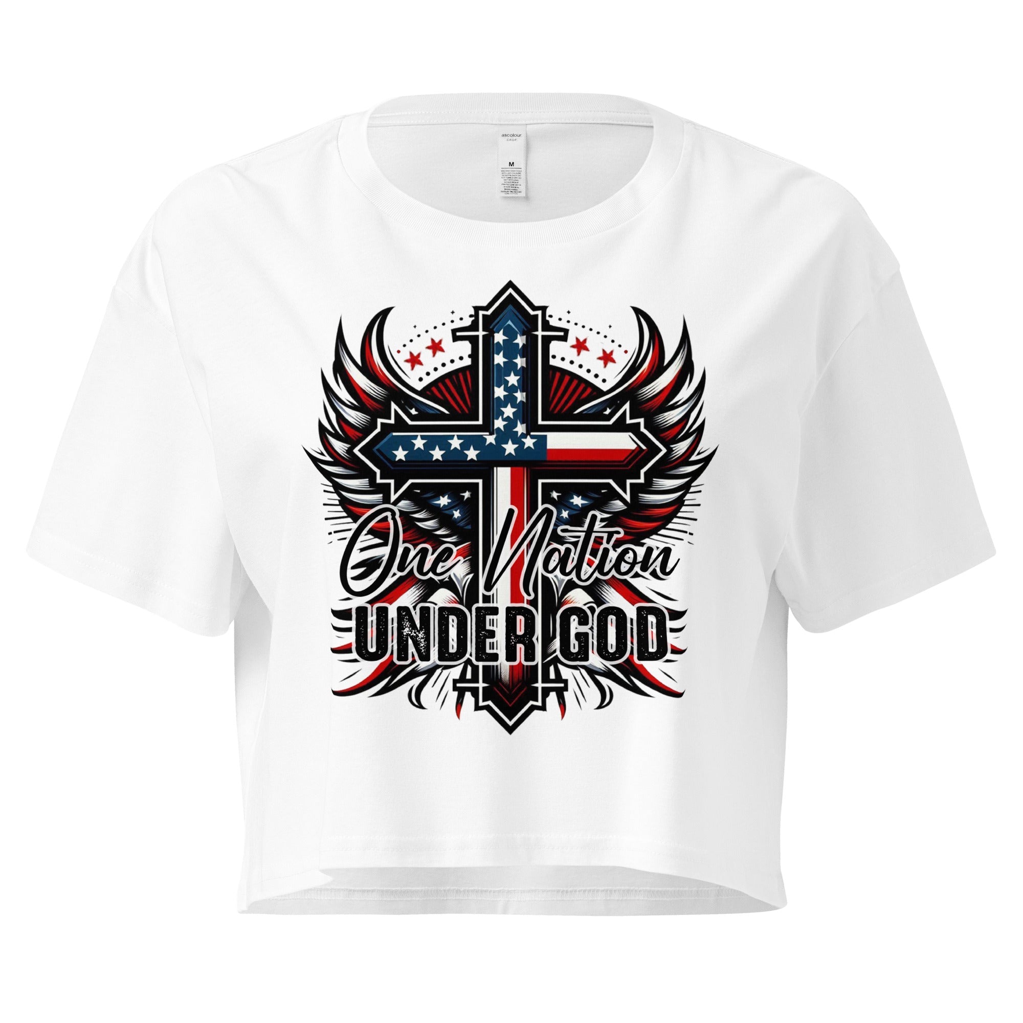Crop Top Patriotic Crop Top – Christian One Nation Under God White Fourth of July Shirt Infidel Collective