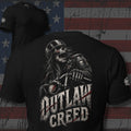 Outlaw Creed skull biker back print black tee from Infidel Collective