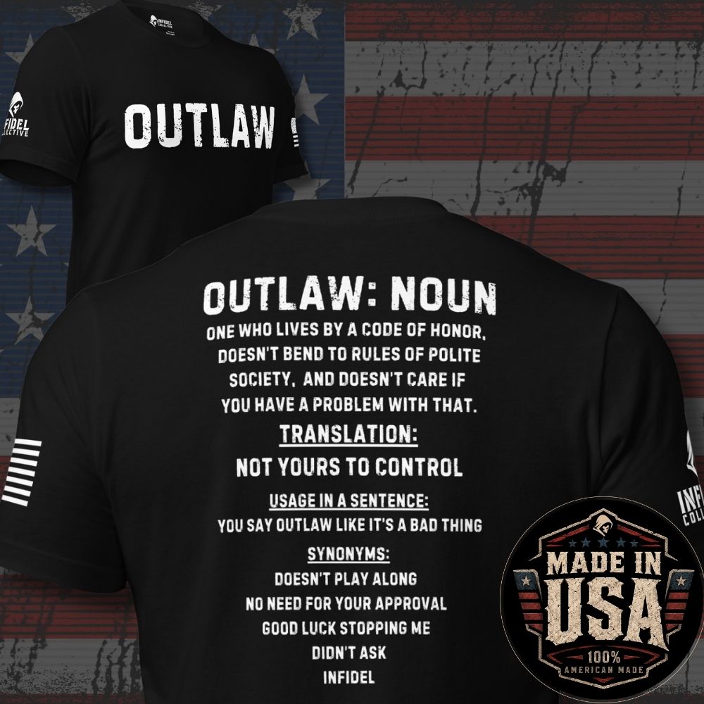 Back view of Black Outlaw Defined Back Print tee.