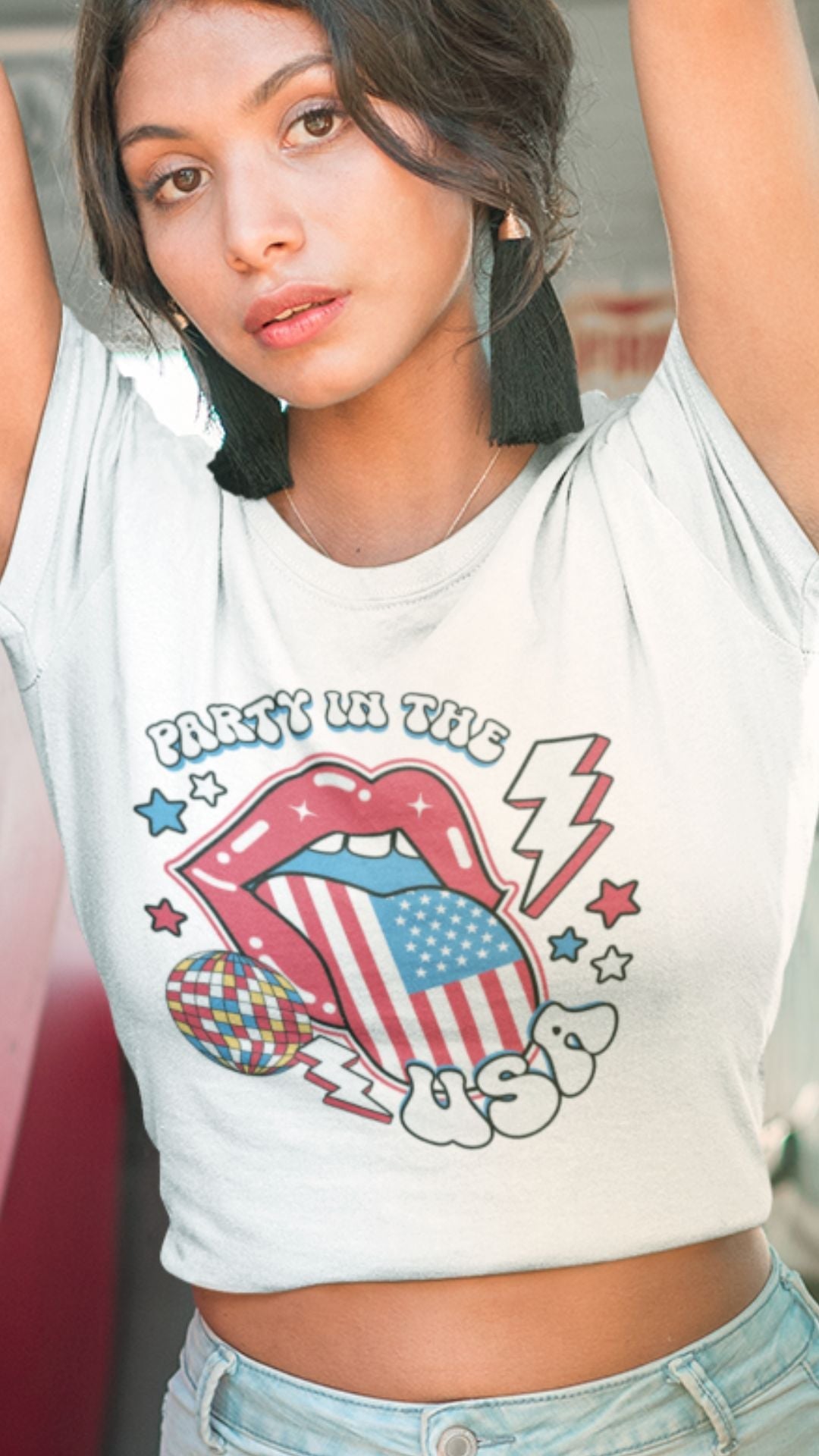Crop Top  Patriotic Crop Top – Party in the USA Fourth of July White Crop Top Infidel Collective