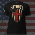Patriot American flag shield with red cross front print black tee from Infidel Collective