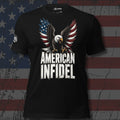 American Infidel bald eagle landing front print black tee from Infidel Collective
