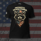 Patriotic Trash Panda raccoon American flag front print black tee from Infidel Collective