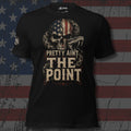 Pretty Ain't the Point American flag skull and serpent front print black tee from Infidel Collective