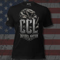 Rattler Resolve CCL American flag rattlesnake front print black tee from Infidel Collective
