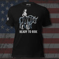 Ready to Ride pinup on bull front print black tee from Infidel Collective