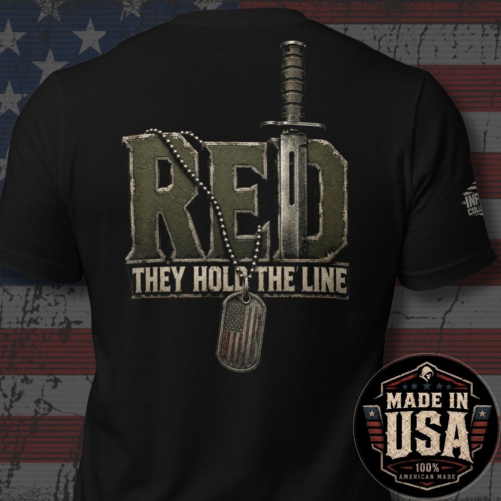 USA Made RED Army Hold the Line Back Print Tee