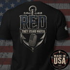 USA Made RED Navy They Stand Watch Back Print Tee