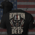Revolution Runs Deep American flag skull with claw marks design back print black tee from Infidel Collective