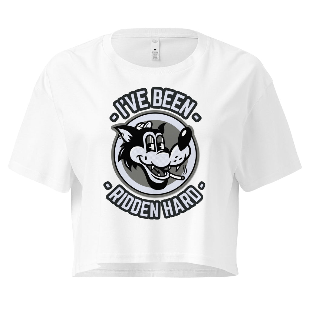 Crop Top Crop Top NSFW – I’ve Been Ridden Hard Vintage Cartoon Wolf White Shirt Infidel Collective