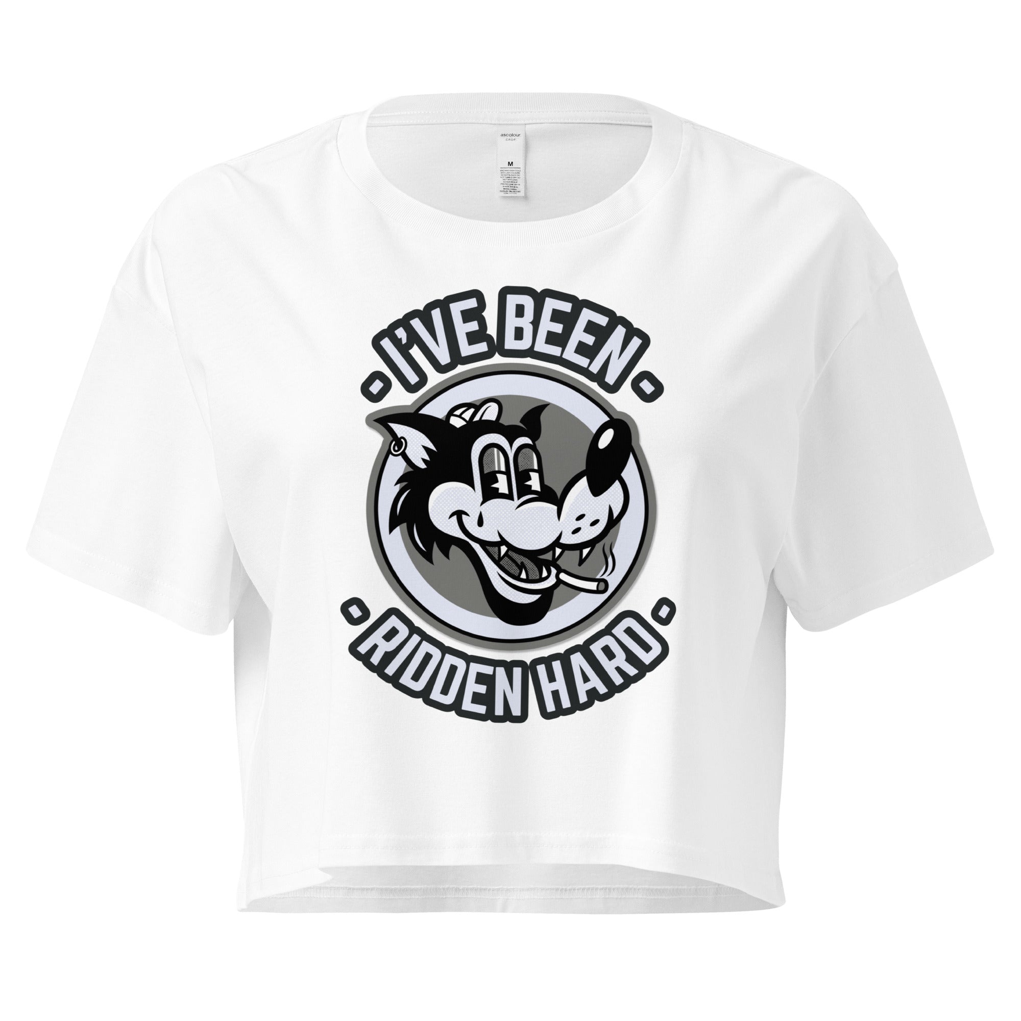 Crop Top Crop Top NSFW – I’ve Been Ridden Hard Vintage Cartoon Wolf White Shirt Infidel Collective