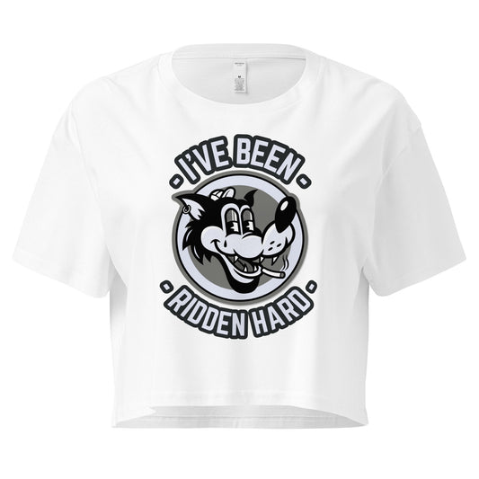 Crop Top Crop Top NSFW – I’ve Been Ridden Hard Vintage Cartoon Wolf White Shirt Infidel Collective