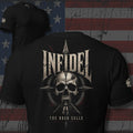 The Road Calls Infidel skull compass back print black tee from Infidel Collective