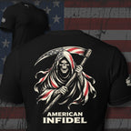 American Infidel Reaper back print black tee from Infidel Collective
