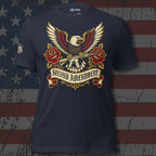 Second Amendment eagle and crossed rifles graphic heather navy tee from Infidel Collective
