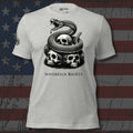 Sovereign Rights rattlesnake and skulls front print gray tee from Infidel Collective