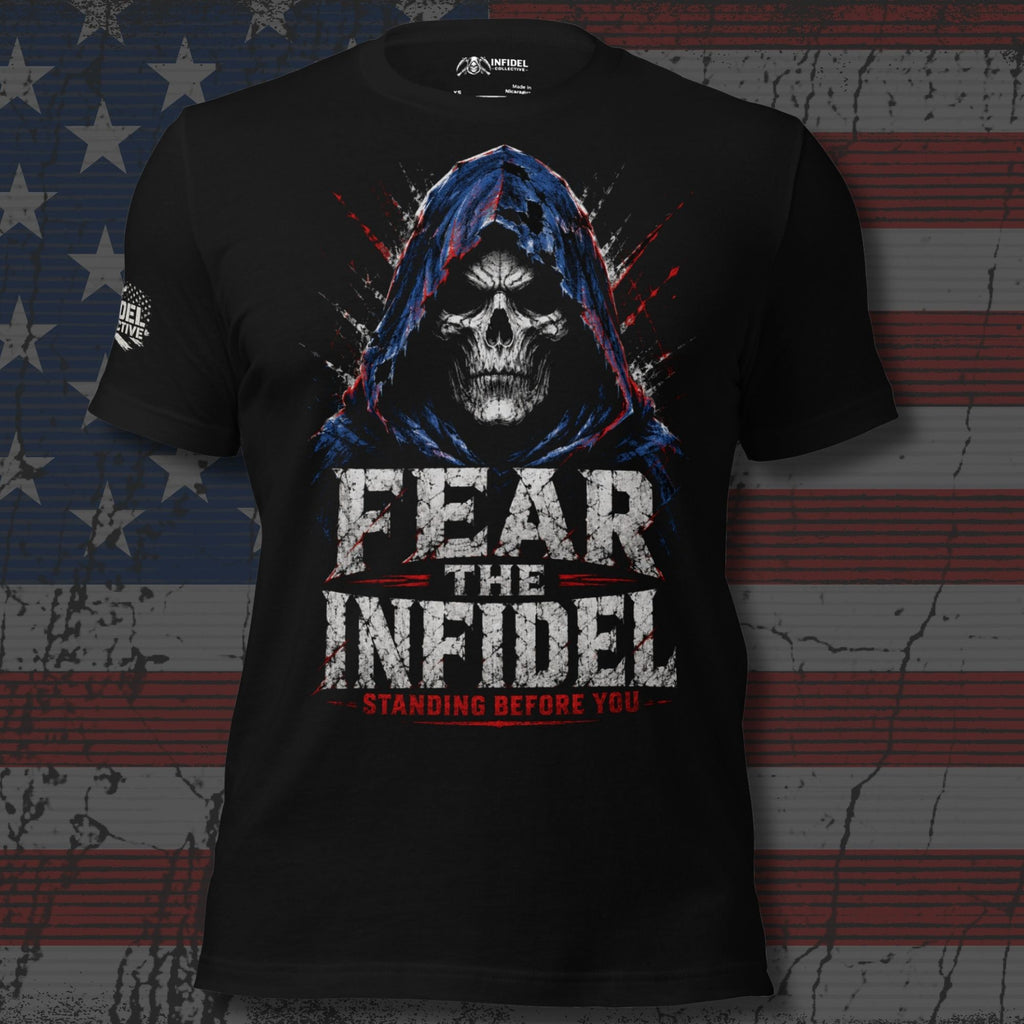 Standing Before You Reaper graphic black tee from Infidel Collective