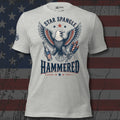 Star Spangled Hammered bald eagle with beer bottles front print gray tee from Infidel Collective