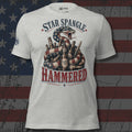 Star Spangled Hammered rattlesnake and Freedom Brew bottles front print gray tee from Infidel Collective