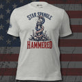 Star Spangled Hammered rattlesnake Liberty torch and bottles front print gray tee from Infidel Collective