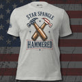 Star Spangled Hammered crossed beer bottles front print gray tee from Infidel Collective