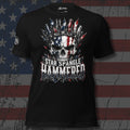Star Spangle Hammered flag skull wearing a bullet crown design front print black tee from Infidel Collective
