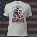 Star Spangled Hammered rattlesnake star and beer bottles front print gray tee from Infidel Collective