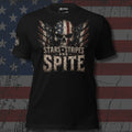 Stars Stripes and Spite American flag skull and wings front print black tee from Infidel Collective