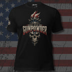 Sugar Spice and Gunpowder liberty skull with torch crown front print black tee