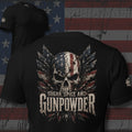 Sugar Spice and Gunpowder American flag skull and wings back print black tee from Infidel Collective