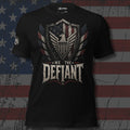 We the Defiant American eagle and shield crest design front print black tee from Infidel Collective