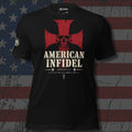 Then Stand American Infidel skull and red cross front print black tee from Infidel Collective