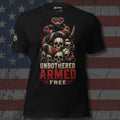 Unbothered Armed Free rattlesnake and skulls front print black tee from Infidel Collective
