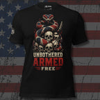 Unbothered Armed Free rattlesnake graphic black tee from Infidel Collective