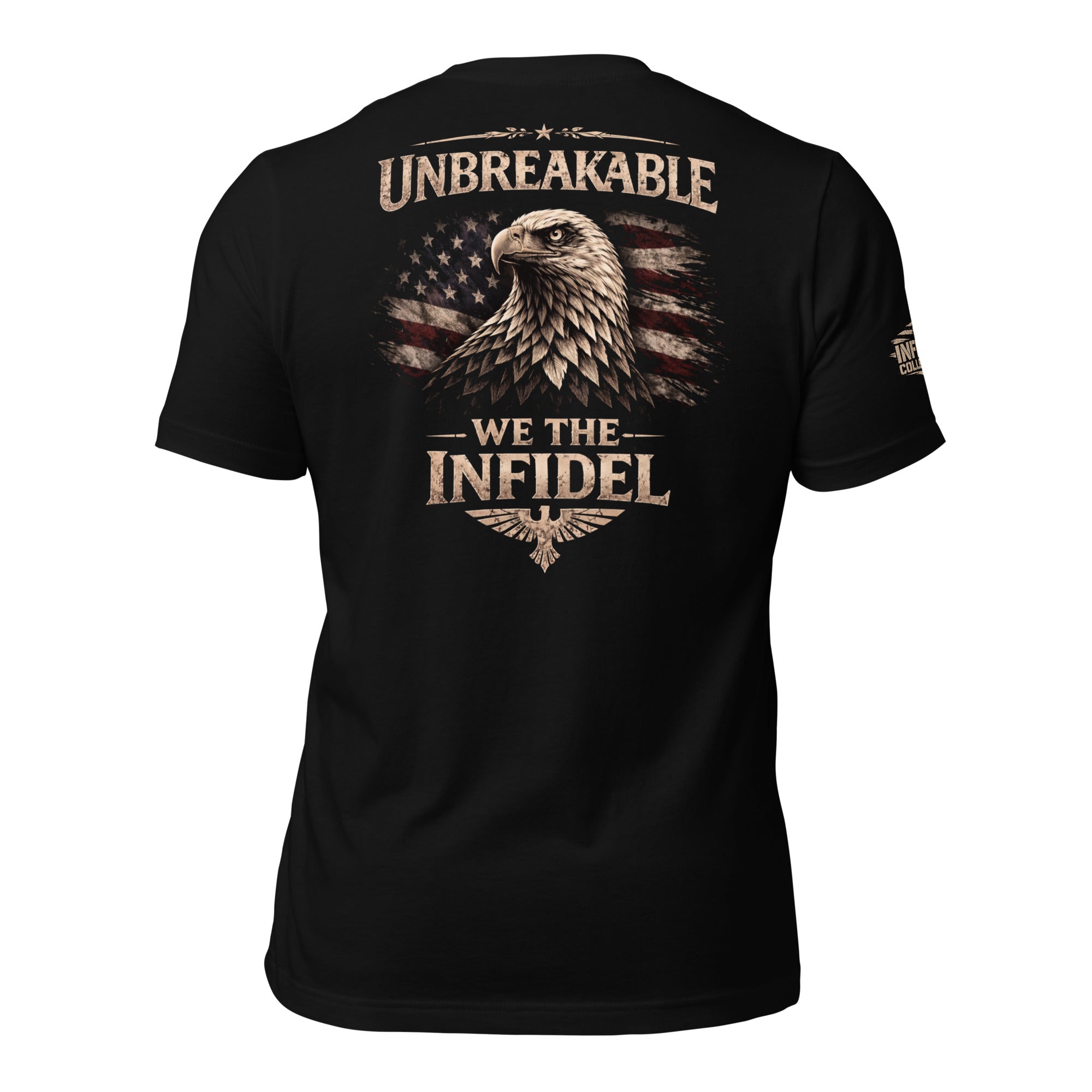 Unbreakable Infidel Eagle back print black tee from Infidel Collective