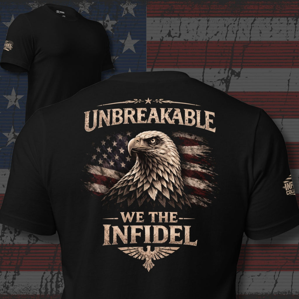 Unbreakable Infidel Eagle back print black tee from Infidel Collective