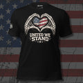 United We Stand skeleton hands American flag heart front print black tee from Infidel Collective