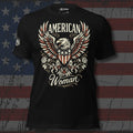 Vintage American Woman eagle shield and wings front print black tee from Infidel Collective