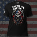 Wake the Giant American Infidel screaming flag reaper front print black tee from Infidel Collective